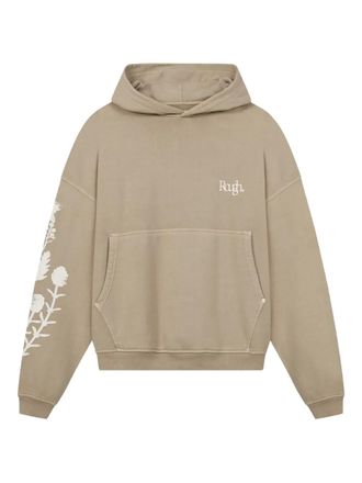 Rough. floral-print pocket hoodie - unisex - Cotton - L - Brown