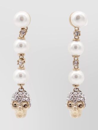 Alexander McQueen dangling pearl skull crystal earrings