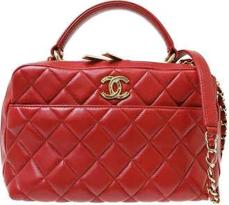 Chanel Trendy Cc Top Handle Quilted Lambskin Red Leather Handbag (Pre-Owned)