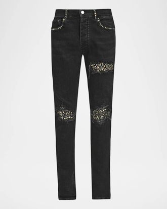 Amiri Men & apos;s Studded Rip and Repair Black Denim Skinny Jeans