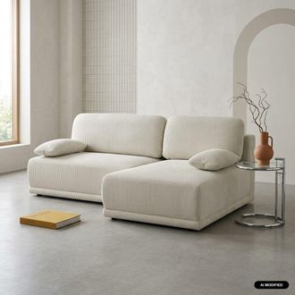 Sweeek Sof&aacute; esquinero derecho convertible de pana acanalada con