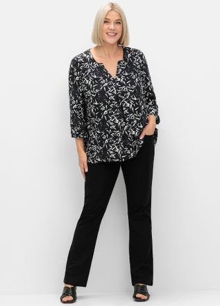 Sheego Longbluse SHEEGO, Damen, Gr. 40, schwarz-weiss (schwarz, wei&szlig; gemustert), 100% Viskose, gemustert, Rundhals, Blusen Longbluse