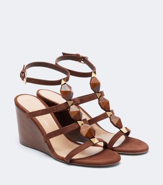 Gianvito Rossi Studded suede wedge sandals