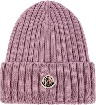 Moncler Pet met logo - Dames - Hoeden - Roze - ONE Size - Wol - Accessoires