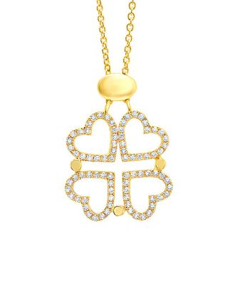 Crislu 18K & Silver Cz Heart & Clover Necklace