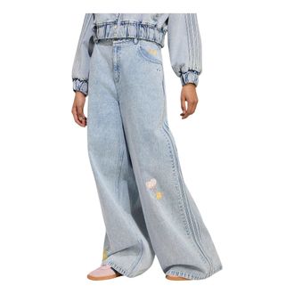 adidas (WMNS) adidas Care Bears High-Rise Wide-Leg Denim Pants Asia Sizing Electric Sky KQ6748