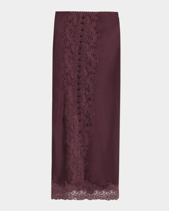 LoveShackFancy Tirelle Lace-Trim Satin Midi Skirt