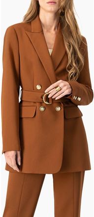 Ivonne Double-Breasted Wrap Blazer with Waist Tie in Brown at Nordstrom, Size 12