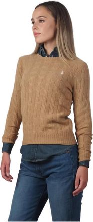 Ralph Lauren Kameel kabelgebreide ronde hals trui - M - Dames - Ronde hals truien - Bruin - L - Wol - Truien & Vesten
