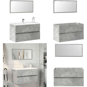 vidaXL Mobile da Bagno con Specchio Grigio Cemento Legno Multistrato - Specchio da bagno - Mobile da bagno