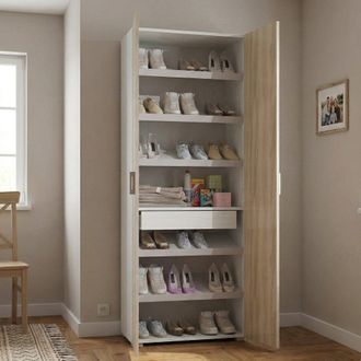 Dmora Armario Multiusos Ddrega, Armario Lineal Con 2 Puertas Batientes, Armario De 6 Estantes, Zapatero Moderno, 100% Made In Italy, 72x37h195 Cm, Olmo Y Bl