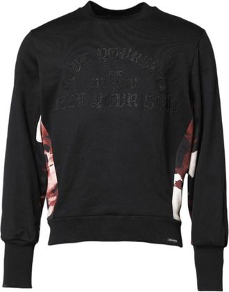 Dolce & Gabbana Zwarte Geborduurde Crew Neck Sweater - Heren - Sweatshirts - Zwart - L - Katoen - Hoodies & sweatvesten