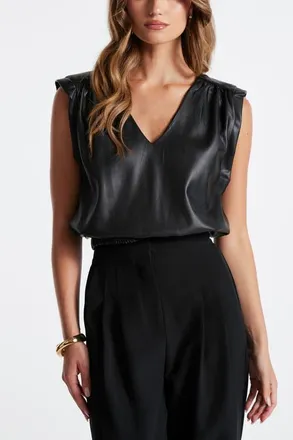 Bishop + Young Simone Leather Top in Latte at Nordstrom, Size X-Small