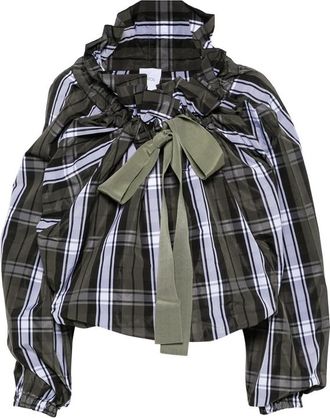 Patou Scoop-neck Check Ruffled Blouse