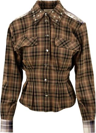 Akep Studded Check Fabric Bustier Shirt - Dames - Overhemden - Veelkleurig - S - Leer - Overhemden