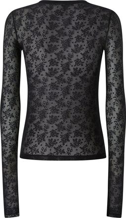 Pinko Womens Long-Sleeved Lace Slim-Fit T-Shirt Black Limousine Polyamide Jumpers Sweater