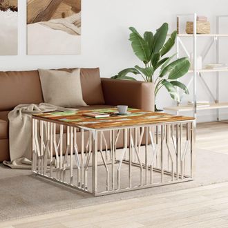 vidaXL Vidaxl - Mesa De Centro Acero Inoxidable Y Madera Reciclada Plateado