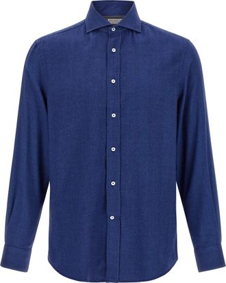 Brunello Cucinelli Herringbone Shirt Camicie Blu-Uomo
