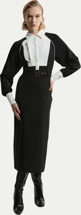 Karen Millen Twill Collared Woven Midi Dress in Mono at Nordstrom, Size 10