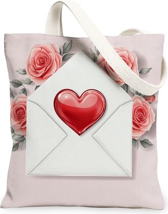 Generic Romantic Floral Canvas Tote Bags, Elegant Rose Design Reusable Shopping Bags, Spring Vintage Lightweight Washable Shoulder Strap Canvas for Travel Out