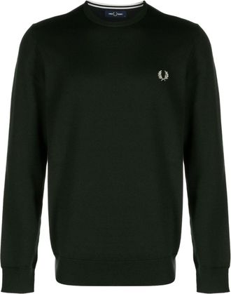 Fred Perry logo-embroidered crew-neck jumper - men - Cotton/Wool - S - Green