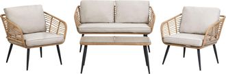 Beliani Set Da Giardino Polyrattan Divano Sedie Con Cuscini Grigio E Tavolino Corinth Ii