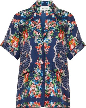 Cara Cara Portofino floral-print short-sleeve top - Blue