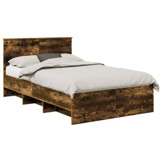 vidaXL Estructura De Cama Con Cabecera Roble Ahumado 120 X 123 Cm Vidaxl