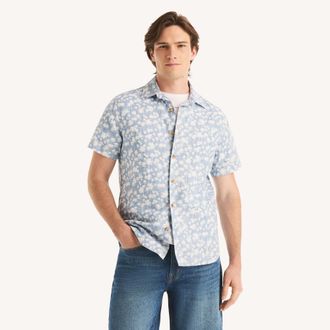 Nautica Mens Printed Short-Sleeve Linen Shirt