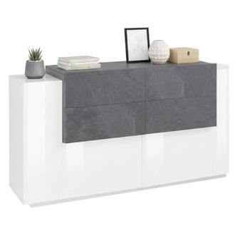 Dmora Aparador Moderno Con 2 Puertas Y 4 Cajones, Made In Italy, Aparador De Cocina, Buffet De Dise&ntilde;o De Sala De Estar, 160x45h86 Cm, Blanco Brillante Y Gri