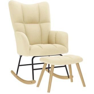 vidaXL Sill&oacute;n Mecedora Con Taburete Tela Color Crema Vidaxl