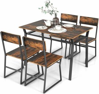 Costway Industrial 5 Piece Dining Table Set Rectangular Kitchen Table With 4 Chairs