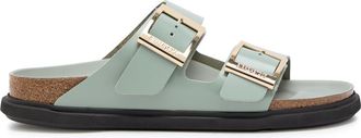 Birkenstock Arizona Droplet Glossed Leather Sliders - Sage - 39 (IT39/ UK6)