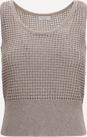 Brunello Cucinelli Canotta traforata con paillettes Woman M
