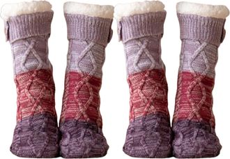 Generic Knitted Ultra-Thick Slipper Home Socks, Cashmere Knitted Thick Fleece Lined Grippers Fuzzy Socks (2pcs A)