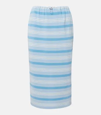 Prada Striped cotton piqu&eacute; pencil skirt