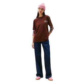 Tommy Jeans Dames-T-shirt met ronde hals en grafische print (Bruin)