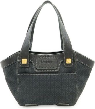 Loewe Dark Gray Nylon Canvas Leather Shoulder Bag Tote Bag (Pre-Owned)