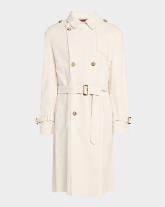 Brunello Cucinelli Mens Belted Leather Double-Breasted Trench Coat