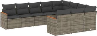 vidaXL Set De Sof&aacute;s De Jard&iacute;n 10 Pzas Con Cojines Rat&aacute;n Sint&eacute;tico Gris Vidaxl