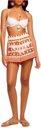 Ramy Brook Cordelia Open Knit Cover-Up Shorts in Flame/Sandstone Crochet at Nordstrom, Size X-Large