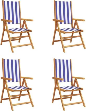 vidaXL Vidaxl - Reclining Garden Chairs 4 pcs Blue and White Fabric and Solid Wood