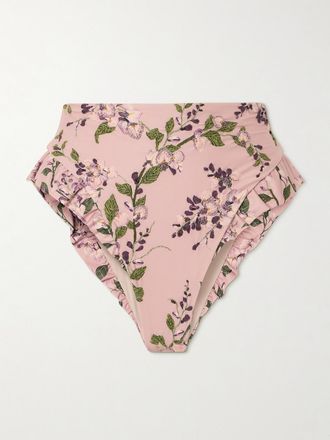 Agua Bendita Slip Bikini In Tessuto Riciclato Floreale Con Ricami E Ruches Jengibre Wisteria - Rosa