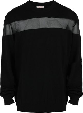 Valentino Sheer Mesh-Panel Crewneck Sweater