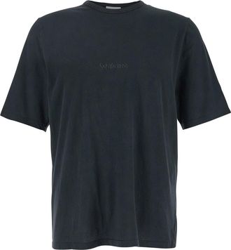 Saint Laurent Dark Grey T-shirt With Logo Lettering On The Front