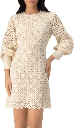 Ivonne Embroidered Crochet Mini Dress with Sequin Detailing in Natural at Nordstrom, Size 12