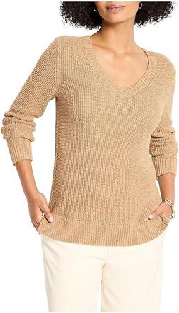 Nic+Zoe Shimmer Waffle V-neck Sweater Womens Clothing Copper Cream : 2XL, Polyester/Rayon/Spandex