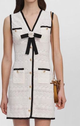 Self Portrait pointelle knit sleeveless v-neck mini dress