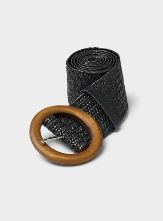 Simons Womens Wooden buckle braided faux-straw wide belt