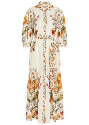 Borgo De Nor Borgo DE Nor Bianca Floral-print Belted Linen-blend Maxi Shirt Dress - Cream - S (UK8-10 / S)
